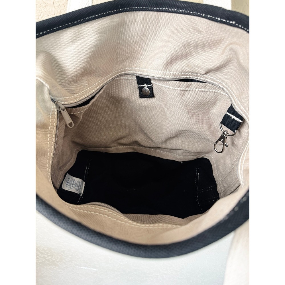Lands' End Zip Top Boat Tote Canvas Black Natural Large Travel Work Beach Bag - Picture 11 of 15